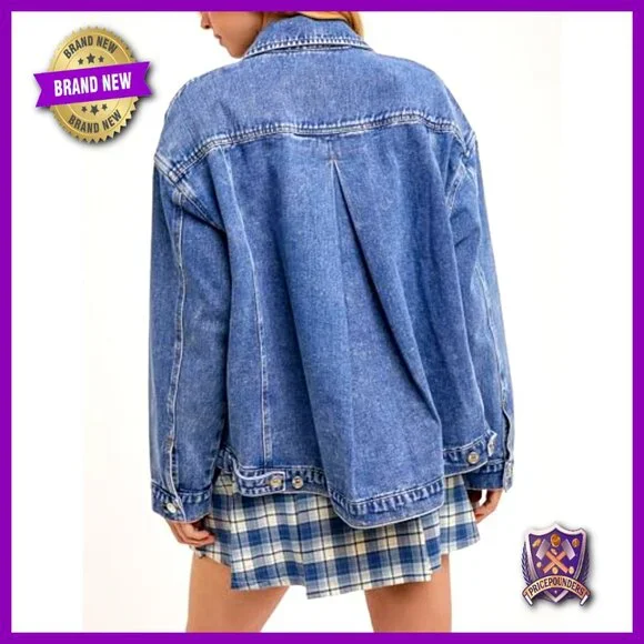 Classic Distressed Denim Jacket Oversized Y2K Vintage Button Down Long Sleeve